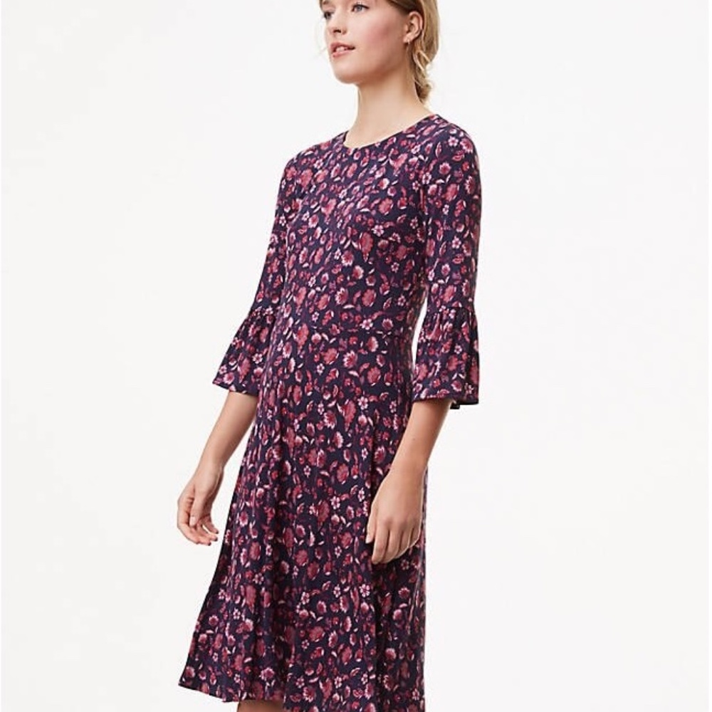 Loft- Navy Dahlia Garden Flare Dress